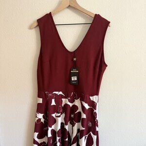 Miusol Women’s XL Sleeveless Maroon Red & White Floral Dress